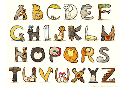 The full alphabet made out of cats.